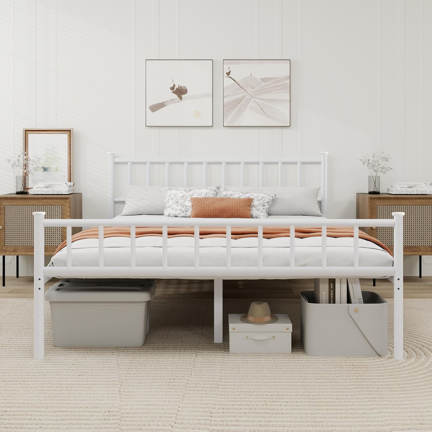 alazyhome Full Size Classic Metal Platform Bed Frame-Mattress Foundation Steel Slat Support, White