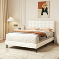 thumbnail image 1 of alazyhome Full Size Square Tufted Upholstered Bed Frame, Easy Assembly, Beige, 1 of 3