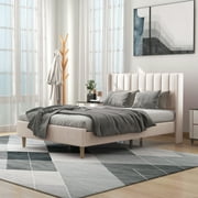 alazyhome Full Size Upholstered Platform Bed Frame, Easy Assemble, Beige