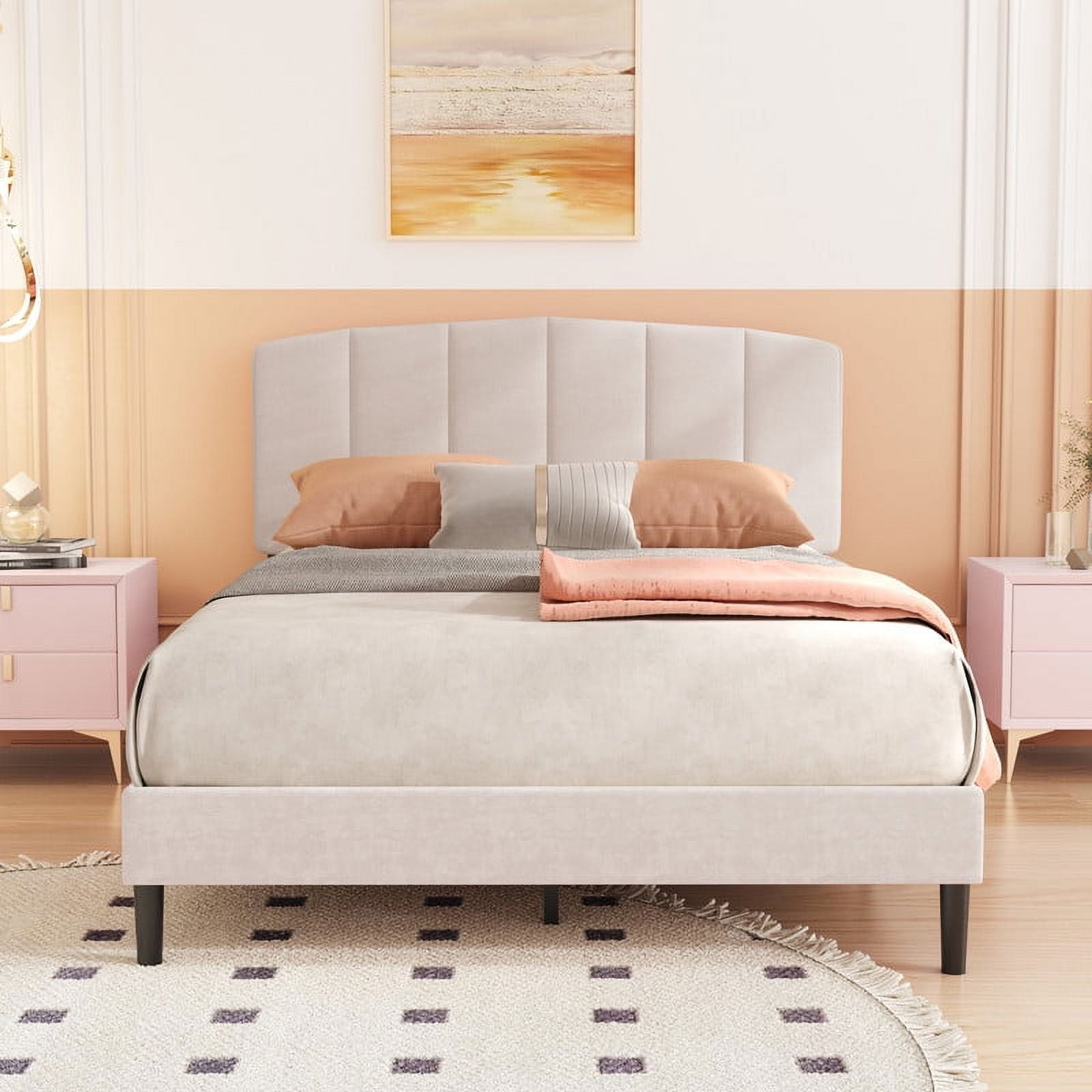 Alazyhome Full Size Upholstered Platform Bed Frame With Velevt ...