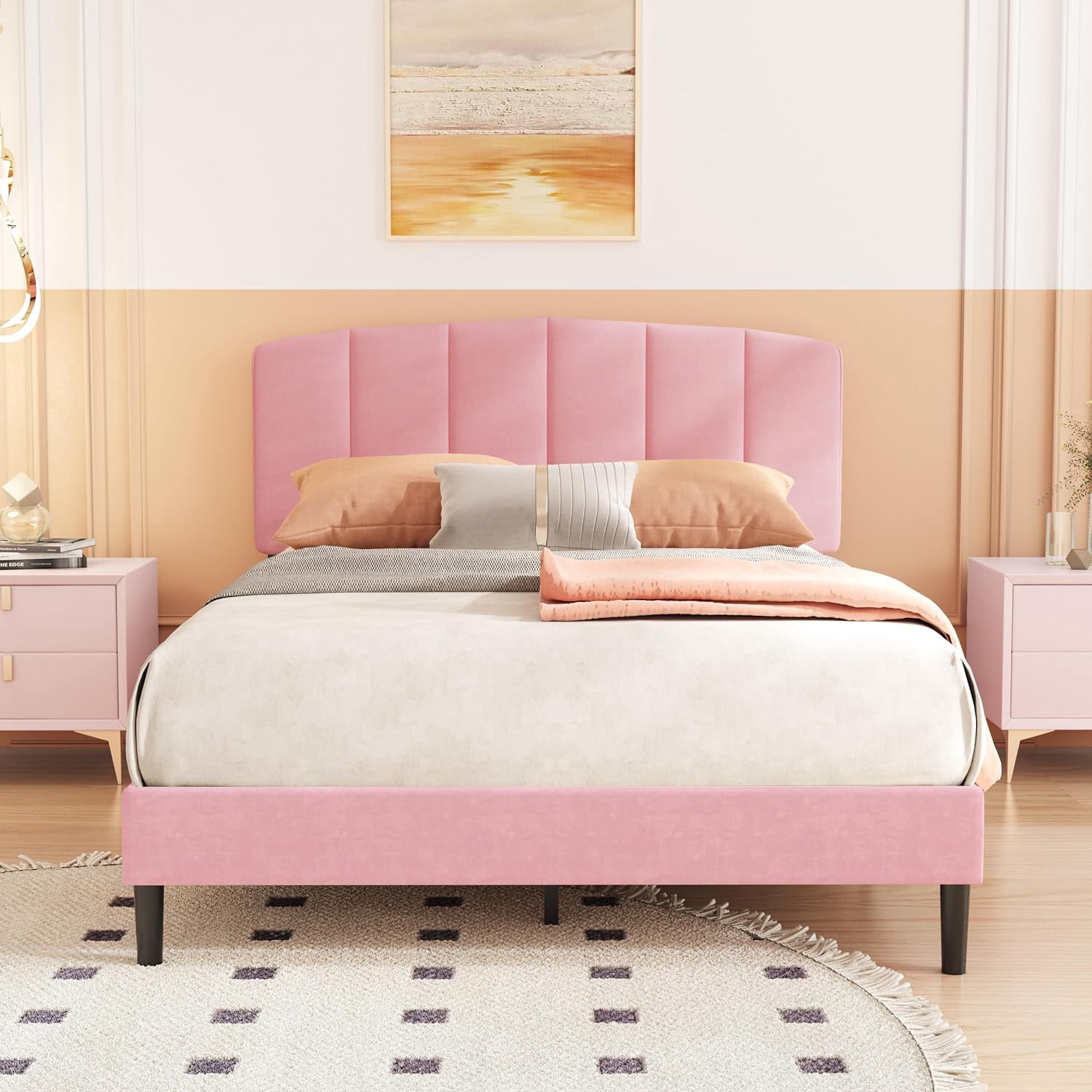 alazyhome Full Size Upholstered Platform Bed Frame with Velevt