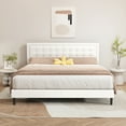 thumbnail image 1 of alazyhome Linen Upholstered Platform Bed Frame King Size with Button Tufting Headboard , Easy Assembly, White, 1 of 6