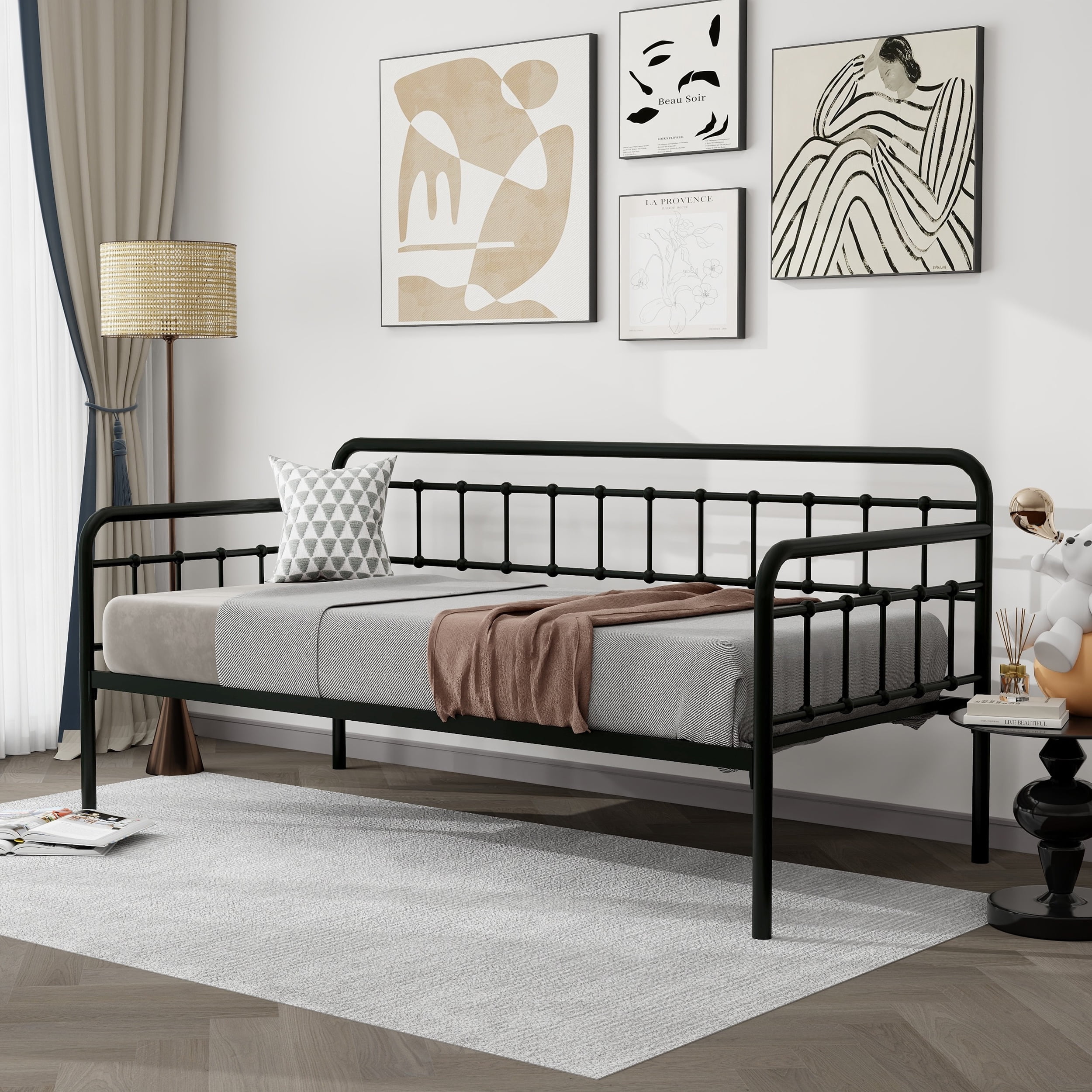 Black Twin Metal Daybed Frame with Elevated Storage