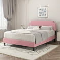 thumbnail image 1 of alazyhome Nailhead Trim Upholstered Queen Bed Frame, Suitable All Ages, Pink, 1 of 3
