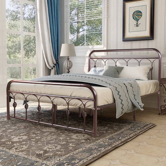 alazyhome Queen Platform Metal Bed Frame, Easy Assembly, Brown