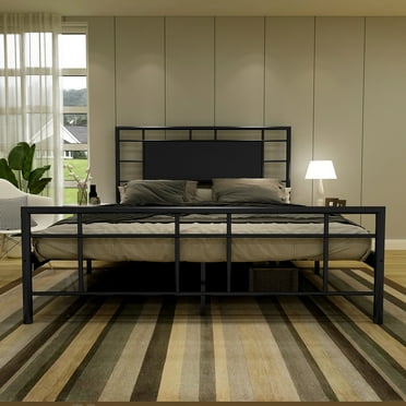 alazyhome Queen Size Adult Platform Metal Bed Frame, Metal Slat, Black