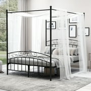 alazyhome Queen ​Size Metal Canopy Bed Frame, Modern Design, Black