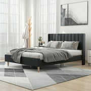 alazyhome Queen Size Upholstered Platform Bed Frame, Easy Assemble, Dark Grey