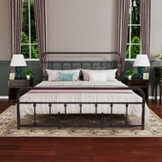 alazyhome Simple Vintage California King ​Metal Platform Bed Frame, Easy-Assembly, Brown