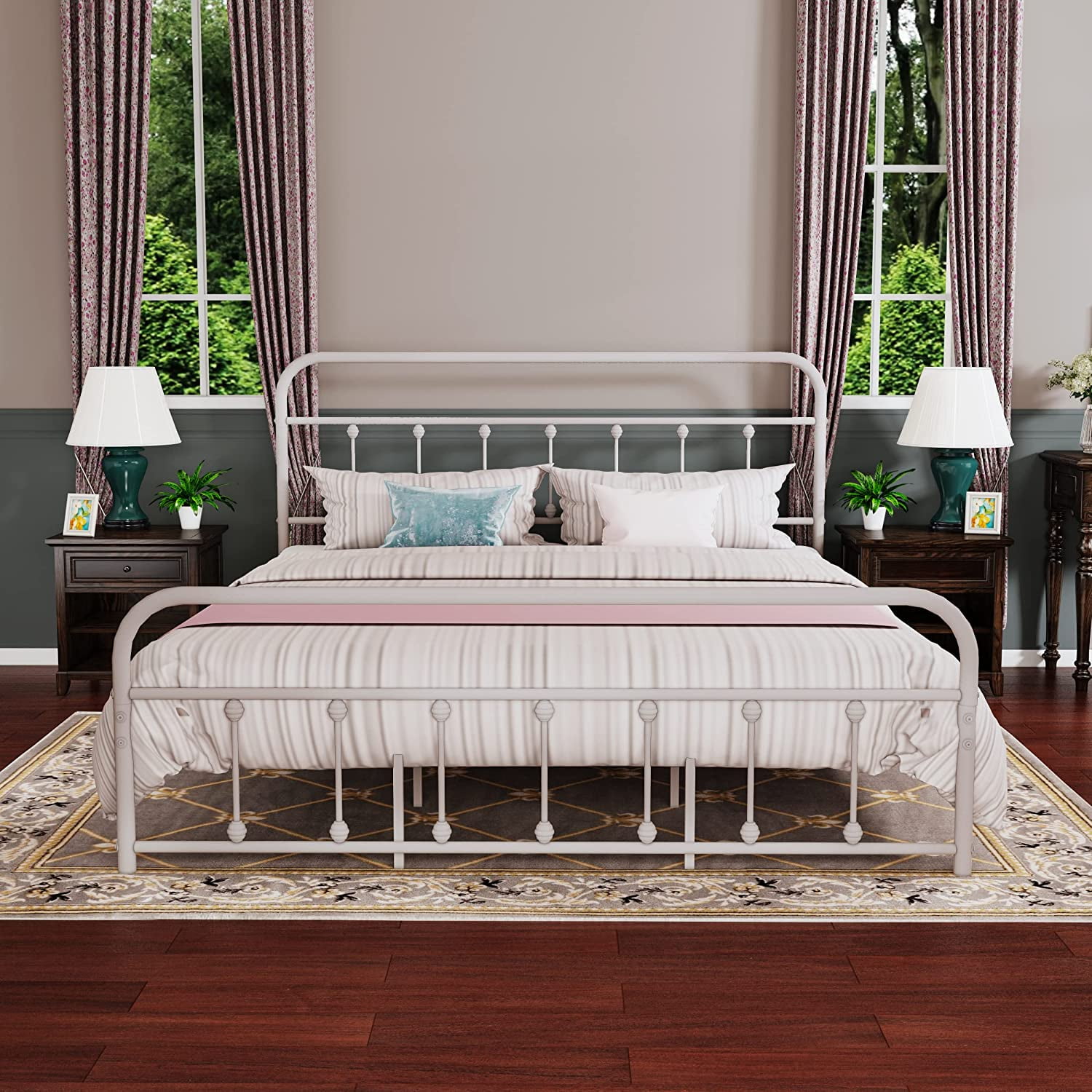 alazyhome Simple Vintage California King Metal Platform Bed Frame, Easy