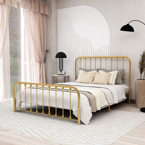 alazyhome Sturdy Metal Platform Queen Bed Frame, Easy Assembly, Gold