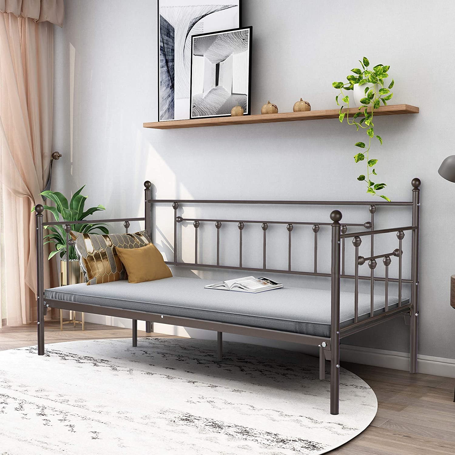 Alazyhome Twin Daybed Frame Metal Sofa Platform Bed Frame White