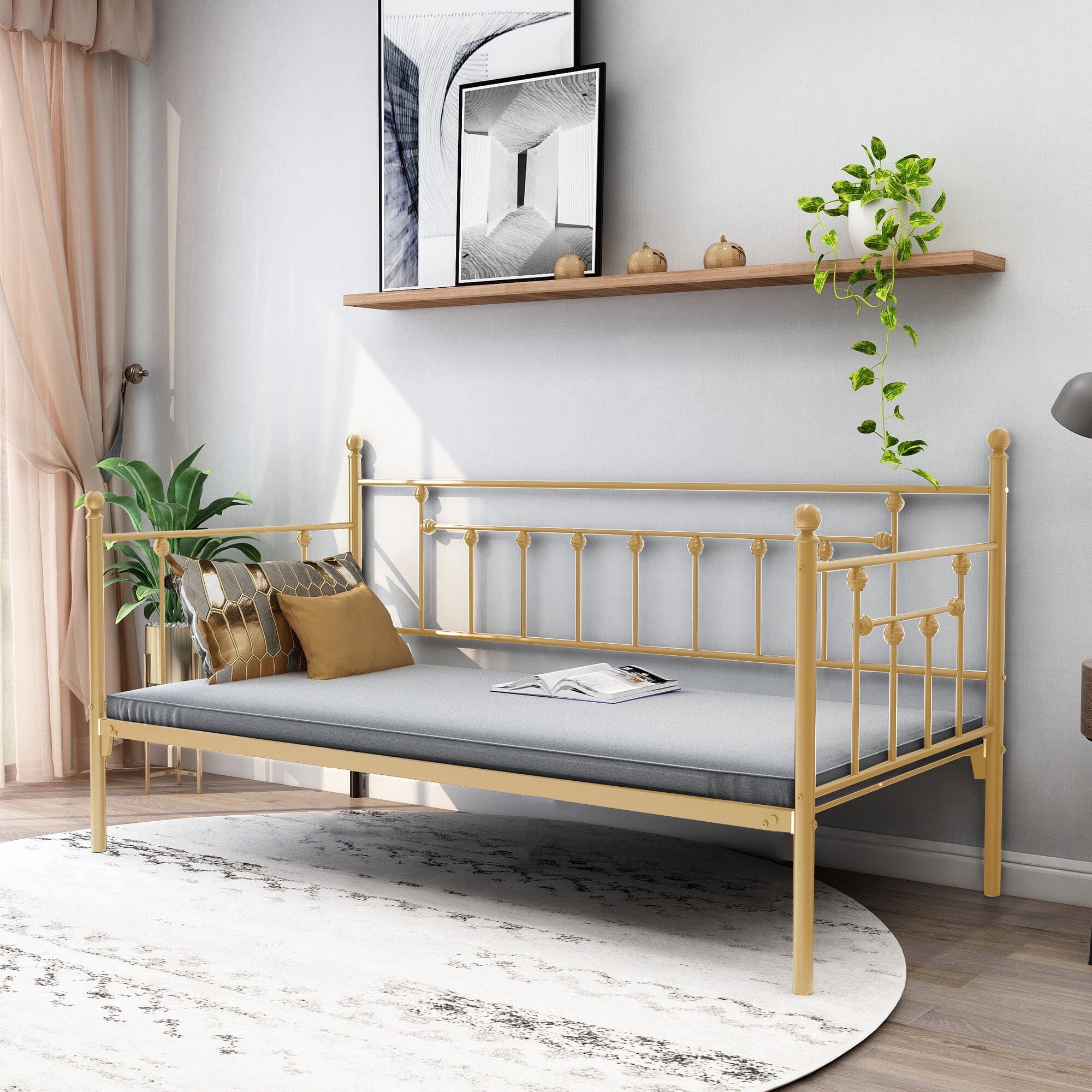 Alazyhome Twin Daybed Frame Versatile Metal Sofa Platform under Daybed for Small Spaces White Walmart
