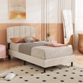 thumbnail image 1 of alazyhome Twin Size Upholstered Platform Bed Frame with Bedside Cupboard, Beige, 1 of 6