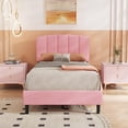 thumbnail image 1 of Alazyhome Twin Size Velvet Headboard Microfiber Platform Bed with Slat, Pink, 1 of 6
