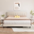 thumbnail image 1 of alazyhome Velvet Upholstered Platform Bed Frame King Size with Button Tufting Headboard , Easy Assembly, Beige, 1 of 6