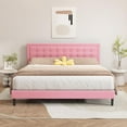 thumbnail image 1 of alazyhome Velvet Upholstered Platform Bed Frame King Size with Button Tufting Headboard , Easy Assembly, Pink, 1 of 6