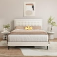 thumbnail image 1 of alazyhome Velvet Upholstered Platform Bed Frame Queen Size with Button Tufting Headboard , Easy Assembly, Beige, 1 of 6
