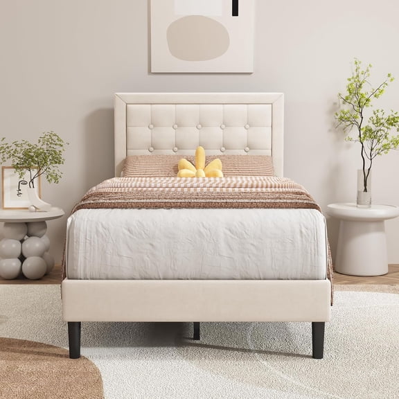 Alazyhome Modern Wood Grain Twin Beige