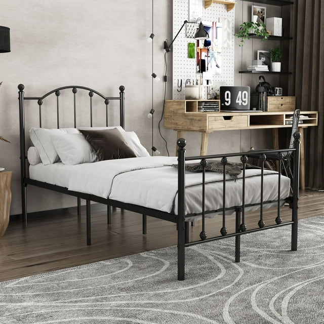 alazyhome Victorian Black Metal Platform Bed Frame, Twin