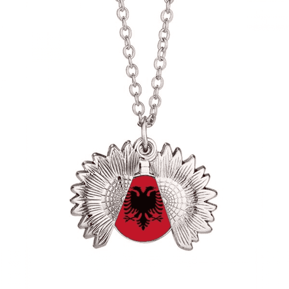 albania national flag eu country sunflower necklace pendant locket jewelry