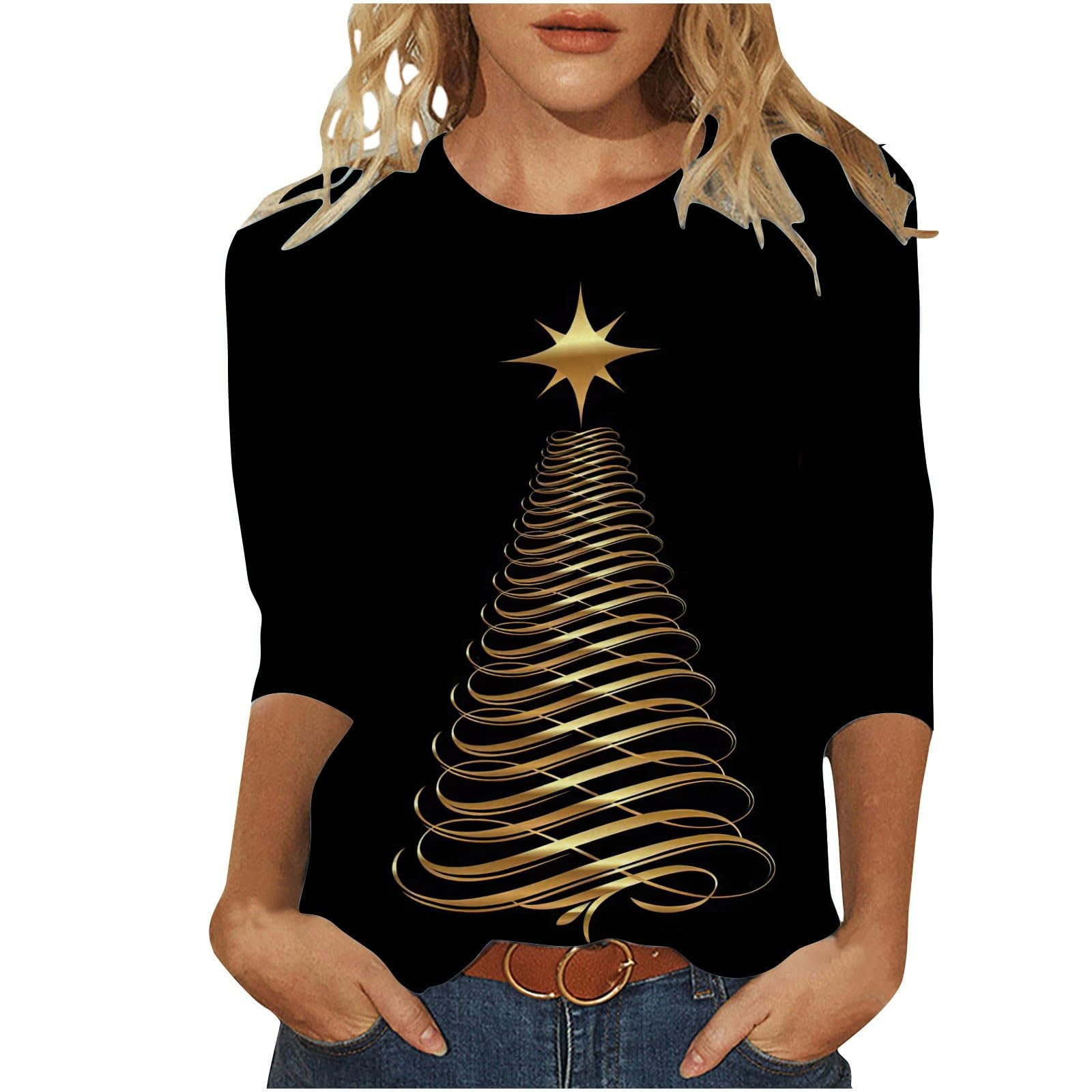 alcepopk 2024 Christmas Shirts for Women Cute Funny Graphic Tee