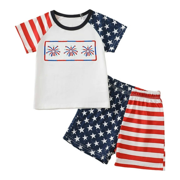 alcepopk 4th Of July Baby Boy Outfits Short Sleeve T-shirt Tops Short 2Pcs Toddler Independence Day Summer Clothes Set(Blue,6-12 Months)