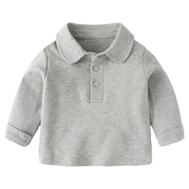 alcepopk Boy's Long-Sleeve Polo Shirt Winter Soft Casual Polo Shirt School Uniform for Kids(Grey,18-24 M)