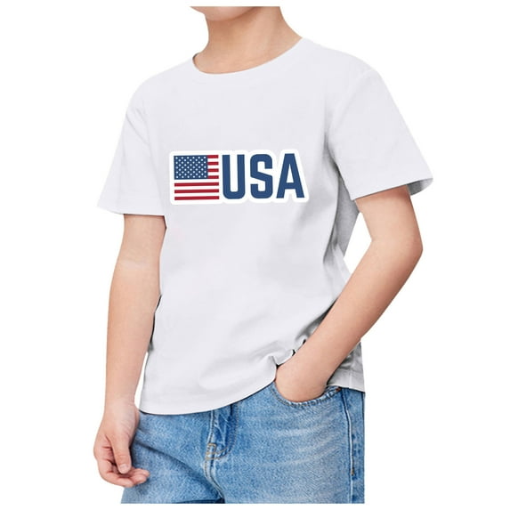 alcepopk Boys 4th of July Shirts American Flag T-Shirts Kids Patriotic Independence Day Memorial Day Tops Tees(White,8-9 Years)