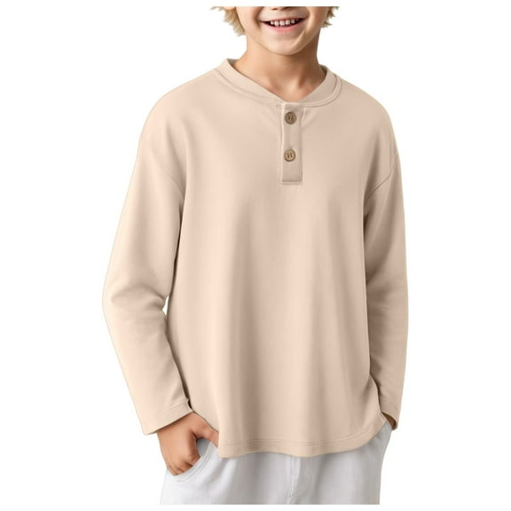 alcepopk Boys Girls Long Sleeve T-Shirts Kids Soft Cotton Basic Layering Tee Tops Undershirts(Beige,3-4 Y)
