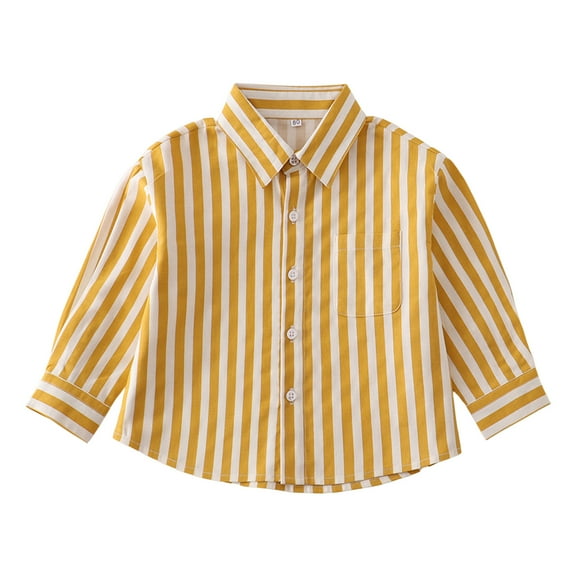 alcepopk Boys' Long Sleeve Button Up Casual Dress Shirt(Yellow,6-7 Y)