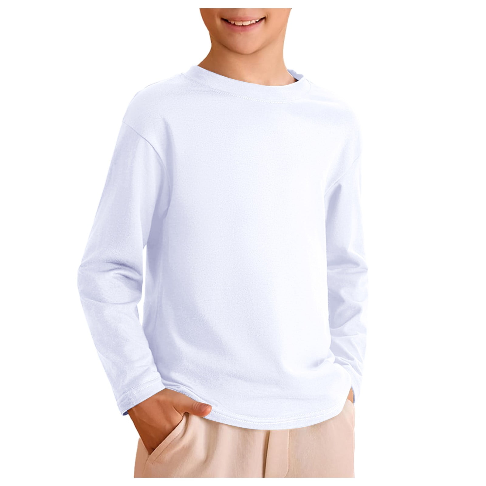 Simple  Basic Cotton White Long Sleeve T-Shirt_BDHL5803 main image 1
