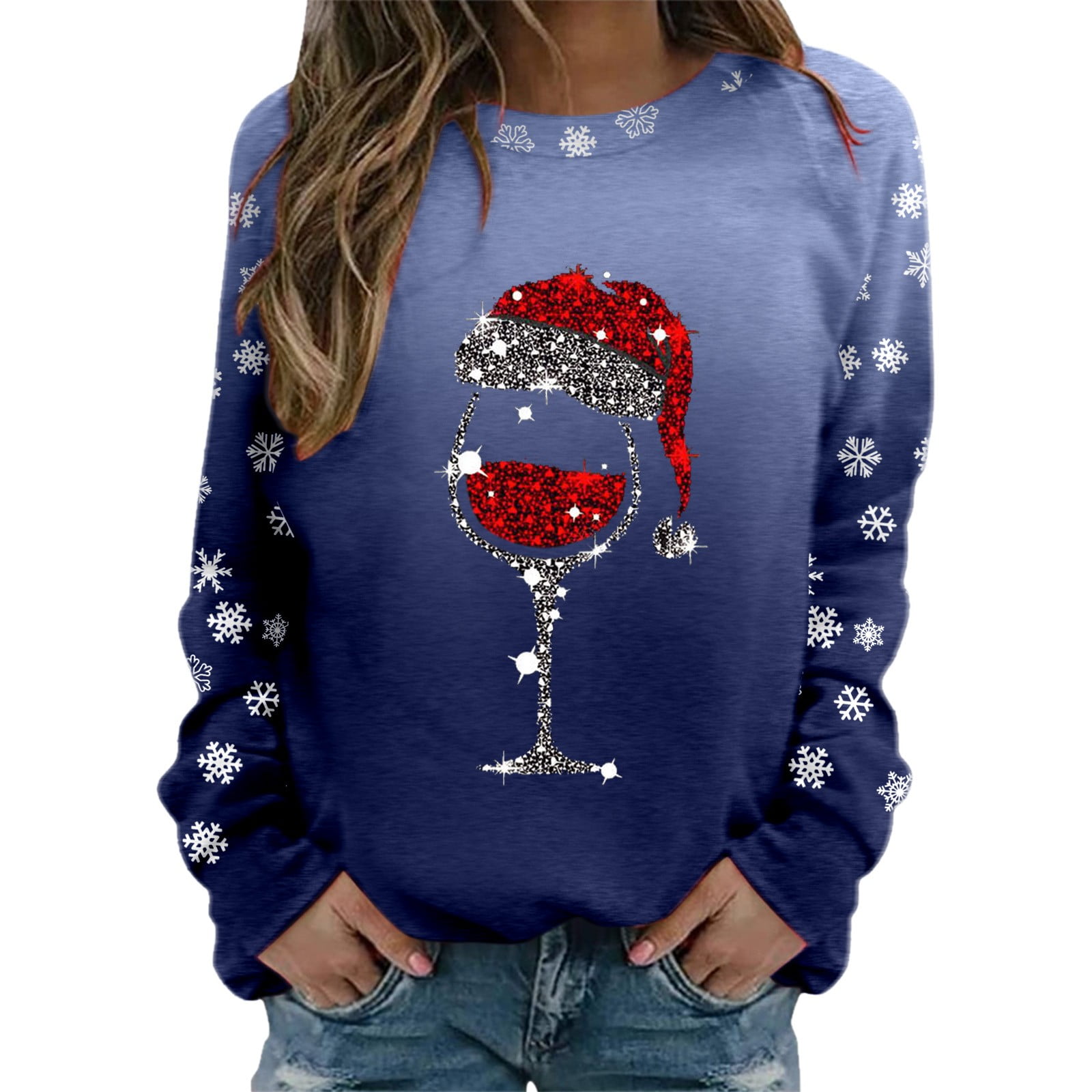 alcepopk Christmas Sweatshirts for Women 2024 Red Glass Graphic