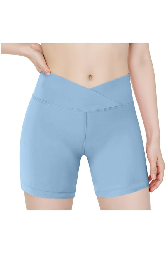 Girls Athletic Shorts Kids High Waisted Yoga Dance Biker Shorts Comfy Gymnastics Shorts(Sky Blue,7-8 Years)