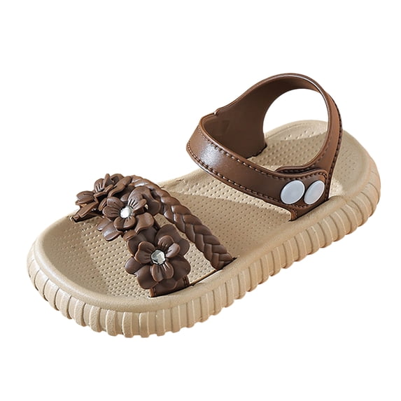 alcepopk Girls Gladiator Sandals Cute Strappy Sandals with Zipper Summer Shoes for Toddler Girls(Khaki,8-9 Years)