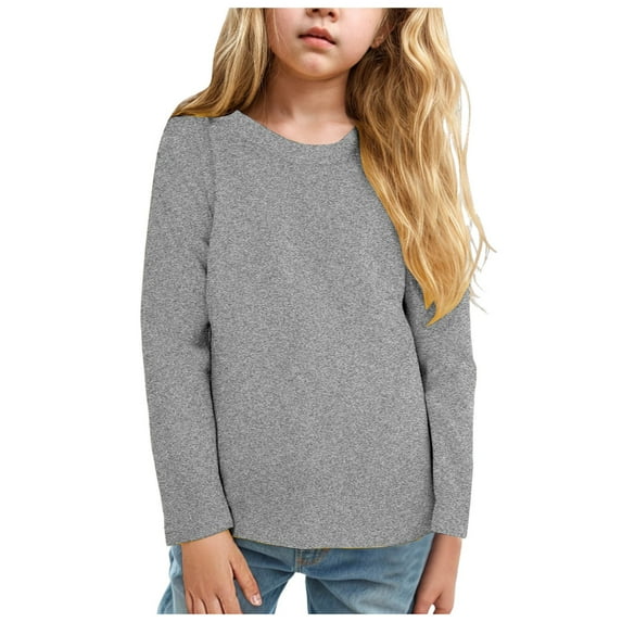 alcepopk Girls Long Sleeve Shirts Soft Crewneck Long-Sleeve T-Shirts Basic Layering Tees(Grey,4-5 Y)