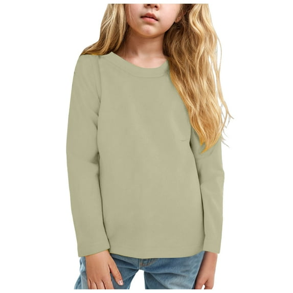 alcepopk Girls Long Sleeve T Shirts Kids Fall Tops Crewneck Basic Tees(Green,3-4 Y)