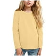 thumbnail image 1 of alcepopk Girls Long Sleeve T Shirts Kids Fall Tops Crewneck Basic Tees(Light Yellow,7-8 Y), 1 of 7