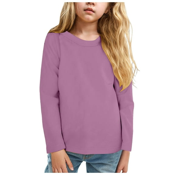 alcepopk Girls Long Sleeve T Shirts Kids Fall Tops Crewneck Basic Tees(Purple,2-3 Y)