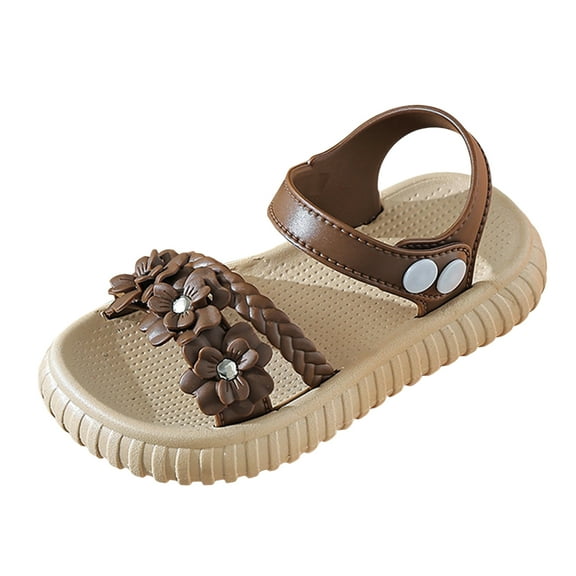 alcepopk Girls Sandals Toddler Little Big Kids Kid Cute Open Toe Flats Dress Sandals Mona Summer Shoes(Khaki,4.5-5 Years)