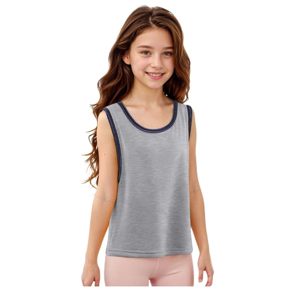 alcepopk Girls Tank Top - Soft Cotton Round Neck Sleeveless Athletic Undershirt for Kids(Light Gray,1-2 Y)