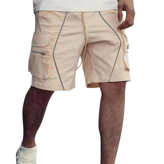 alcepopk Men's Cargo Shorts Casual Cotton Elastic Waist Work Shorts Drawstring Big Tall Classic Stretch Shorts(Khaki,XXL)