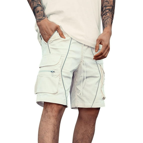 alcepopk Men's Cargo Shorts Casual Cotton Elastic Waist Work Shorts Drawstring Big Tall Classic Stretch Shorts(White,XL)