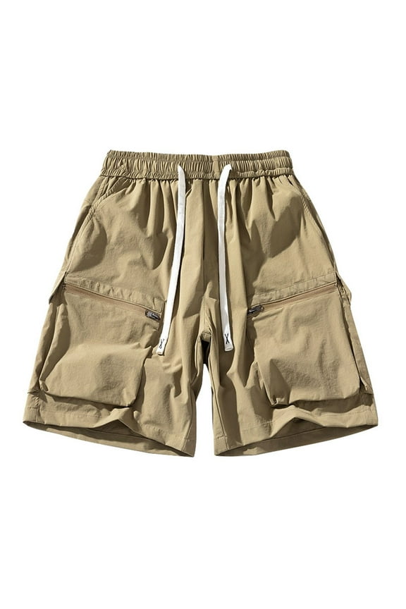 Men's Cargo Shorts Casual Cotton Multi-Pockets Elastic Waist Camo Shorts(Khaki,XL)