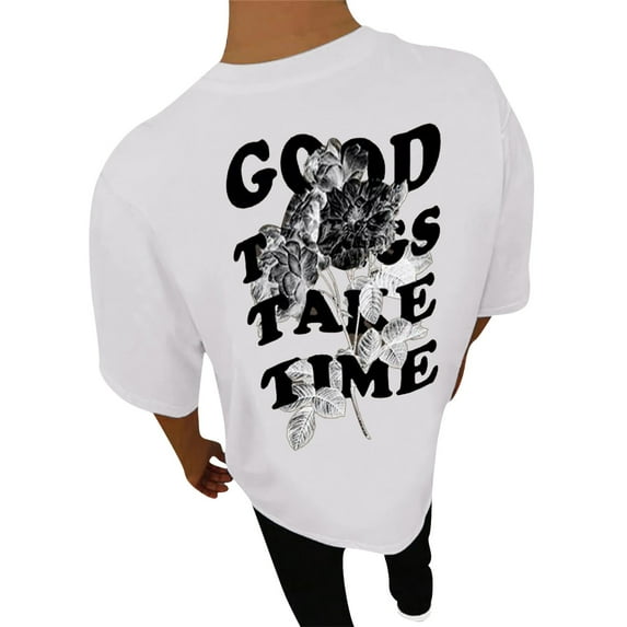 alcepopk Men's T Shirts Letter Graphic Tees Crew Neck Short Sleeve Summer Tops(White,M)