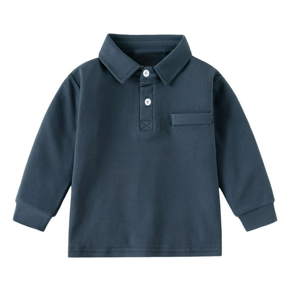 alcepopk Polo School Uniform Shirt with Long Sleeves for Boys and Girls(Navy,4-5 Y)
