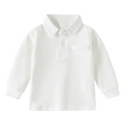ALCEPOPK Polo School Uniform Shirt with Long Sleeves for Boys and Girls(White,18-24 M)