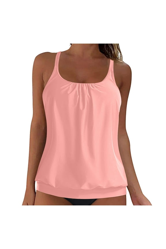 Tankini Top Bathing Suit Tops for Women Tummy Control Tank Tops Swimsuits(Pink,M)