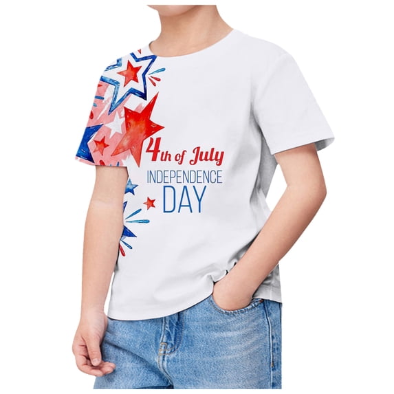alcepopk Toddler 4th of July Shirts Kids American Flag T-Shirts Boys Girls Patriotic Independence Day Memorial Day Tops Tees(White,6-7 Years)