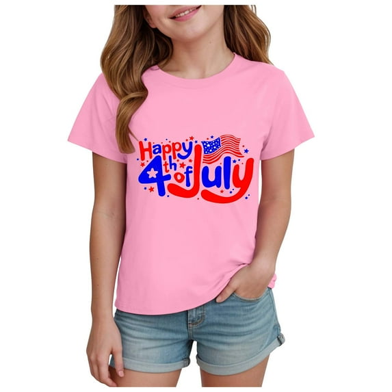 alcepopk Toddler Boys T Shirts Independence Day 4th of July Flag Shirt Breathable Comfortable Patriotic Kids Short Sleeve Tops(Pink,11-12 Years)